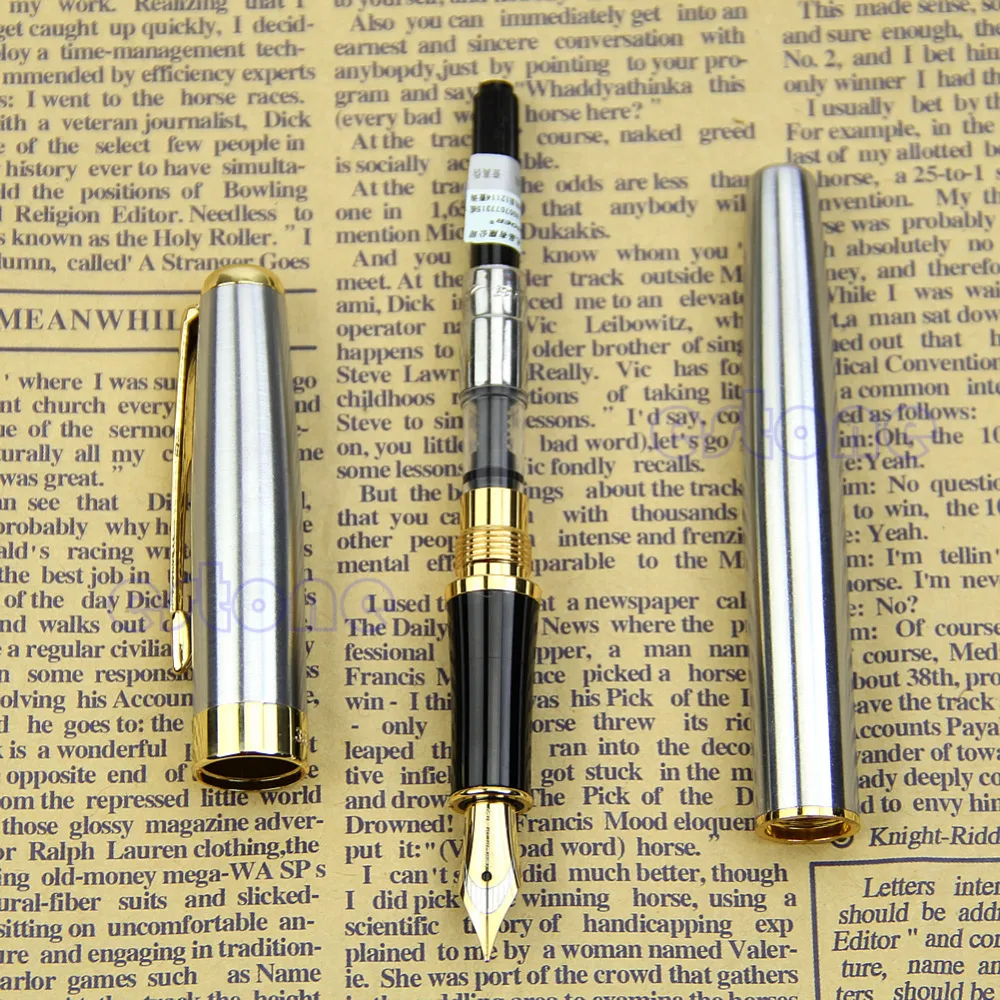 

2 colors Exquisite BAOER 388 Stainless Steel Fountain Pens Silver Gold Trim M Nib Size Pen #1