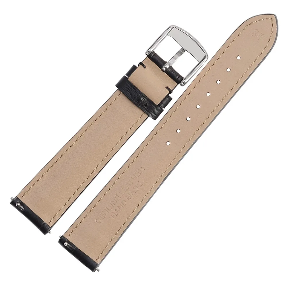 WOCCI Genuine Leather Watch Strap 18mm 20mm 22mm Alligator Embossed Leather Watchband  Quick Release bars Black Band Strap Belt