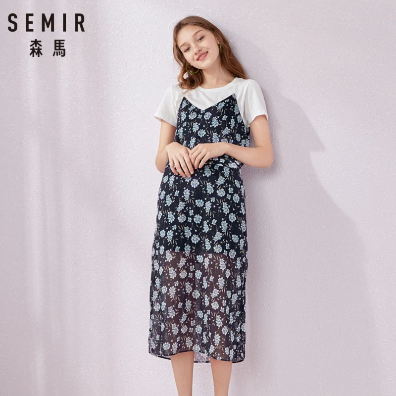 SEMIR 2019 Летний новый костюм платье для женщин Круглый воротник белая футболка из