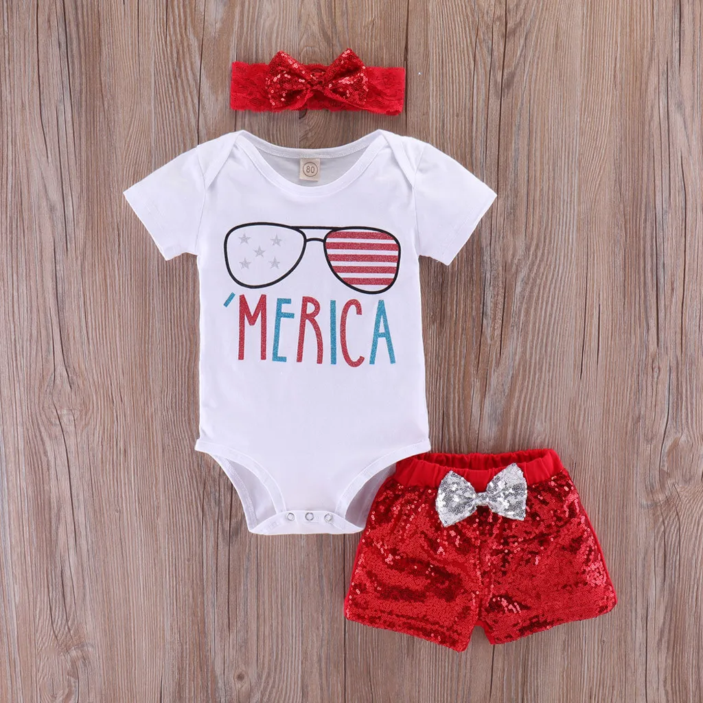 Одежда для маленьких девочек 4 июля патриотический комбинезон со звездами и