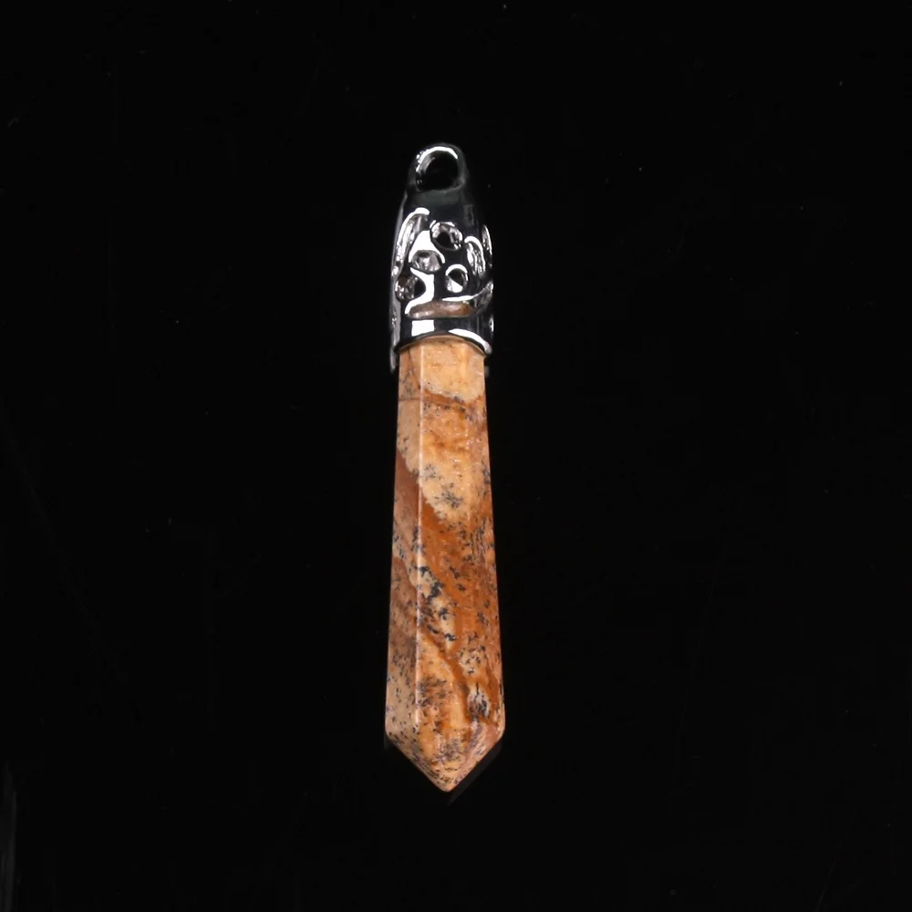 picture jasper 1 шт. красивый натуральный кристалл опал, кварц драгоценный камень Длинная подвеска Маятник лунный камень кулон Посеребренная Модная бижутерия подходит ожерелье - Окраска металла: picture jasper