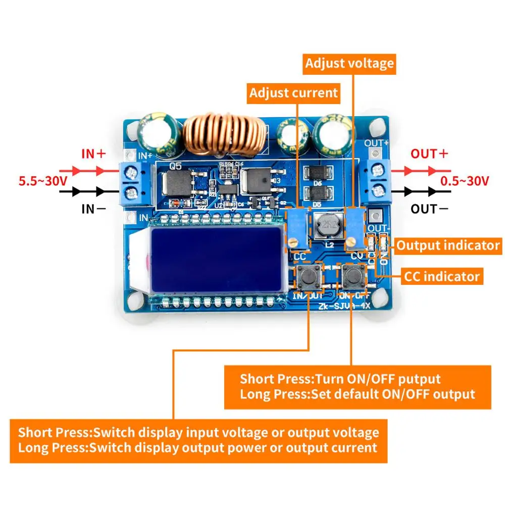50 Вт DC 5,5 V-30 V модуль ldo понижающего Step Up Повышающий Модуль источника питания постоянного Давление ЖК-дисплей цифровой Дисплей регулируемая плата