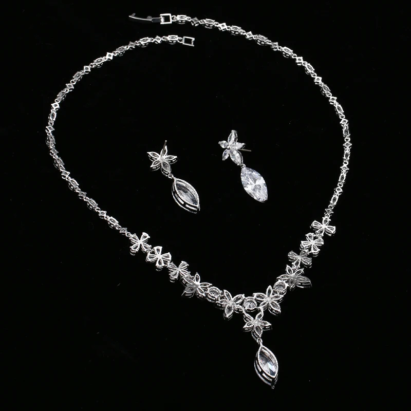 

GMGYQ The Latest Fashion Necklace Earrings Cubic Zircon Wedding Bride Jewelry Sets Transparent Accessories