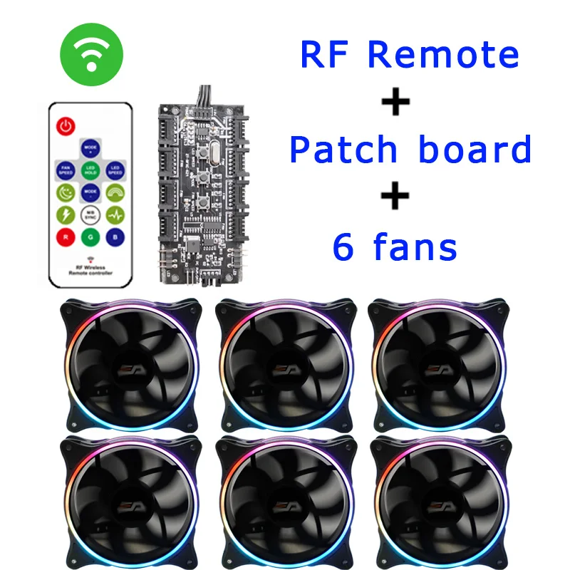 6 in 1 Aigo MR12 120 мм rgb чехол Вентилятор охлаждения кулер Синхронизация с ASUS беспроводной контроллер ПК Вентилятор охлаждения двойное кольцо бесшумный пульт дистанционного управления - Цвет лезвия: 6 in 1