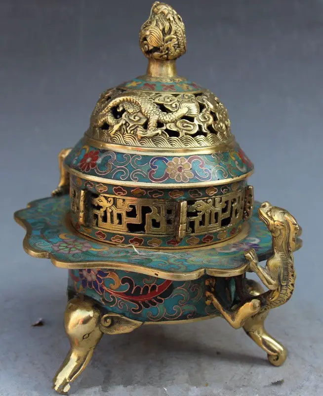 Chinese Cloisonne Enamel Bronze Dragon Beast elephant incense burner | Дом и сад