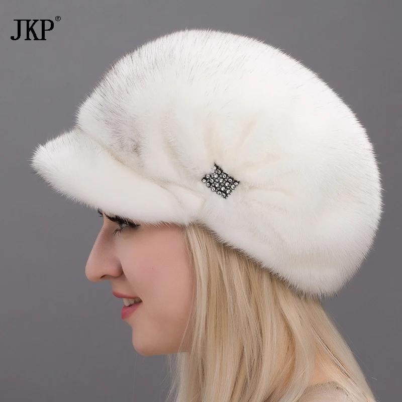 Сезон Зима Элегантные все настоящие норковые меховые шапки для женщин из