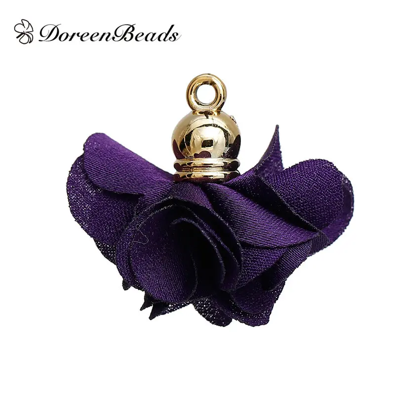 DoreenBeads полиэфирные Подвески с кисточками, цветочный позолоченный белый/розовый/фиолетовый и так далее около 27 мм(1 1/") x 25 мм(1"), 10 шт - Цвет: Purple
