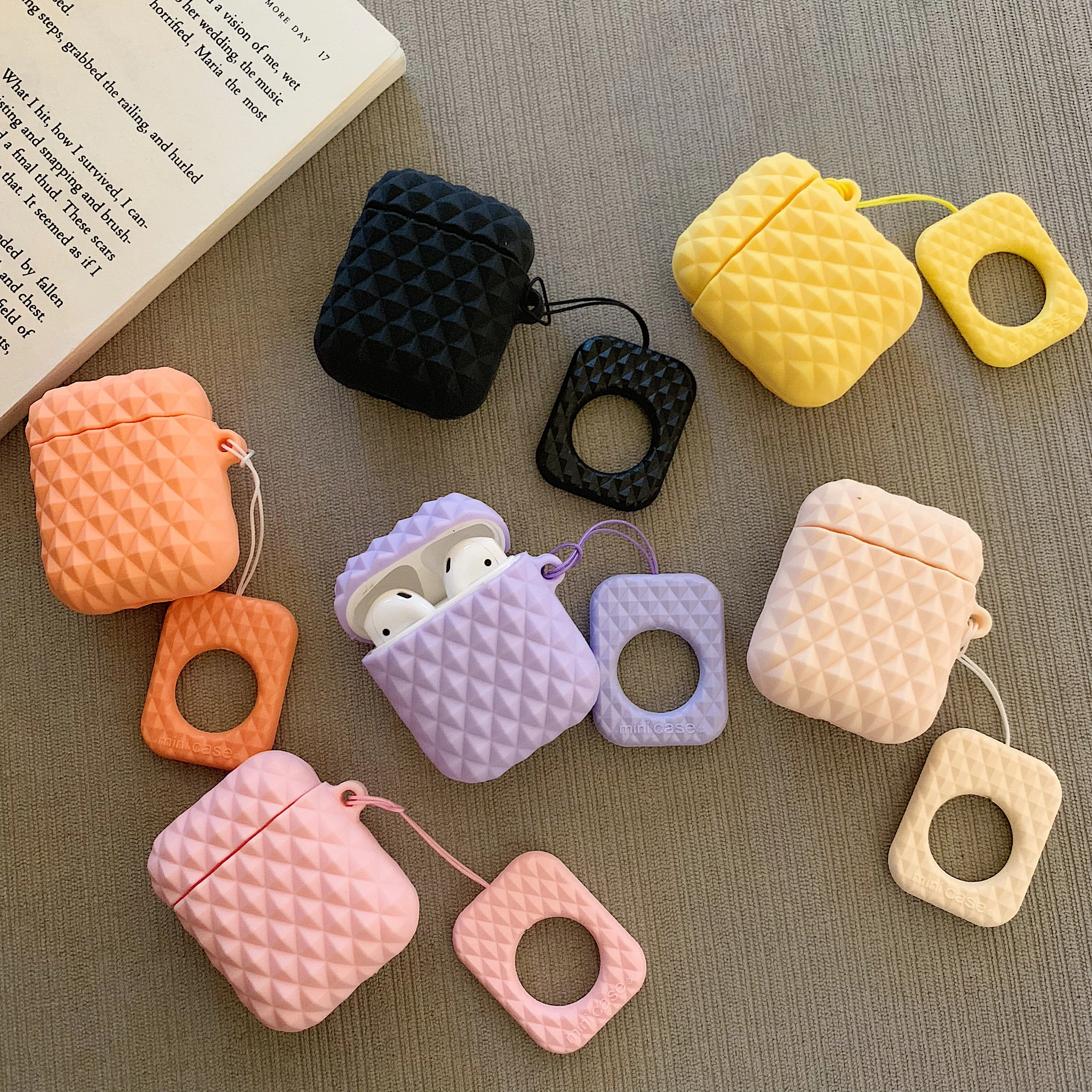 

Чехол для AirPods, Модный узор ромба, беспроводные наушники, чехол для наушников, сумка для наушников Airpods 2 с кольцом на палец