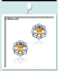 AINUOSHI Natural Citrine Halo Ring 0.8ct Round Cut Gemstone 925 Sterling Silver Ring Engagement Wedding Jewelry Women Ring