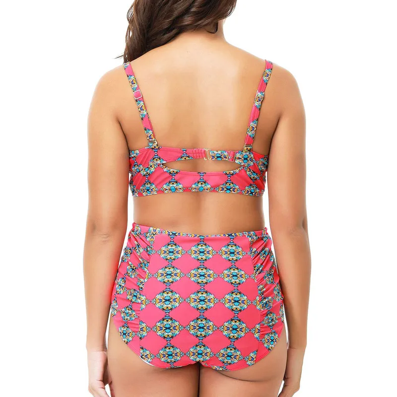 Женский купальный костюм Maillot купальник из двух частей с высокой талией и рюшами