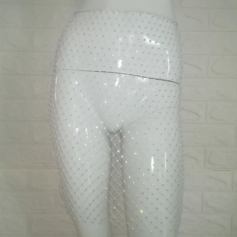 White 61cm Сексуальная клубная юбка, блестящая,, роскошная, бриллиантовая сетка, юбки для вечеринок, Женская Блестящая сеточка, открытая, прозрачная, летняя, пляжная юбка - Цвет: White 61cm
