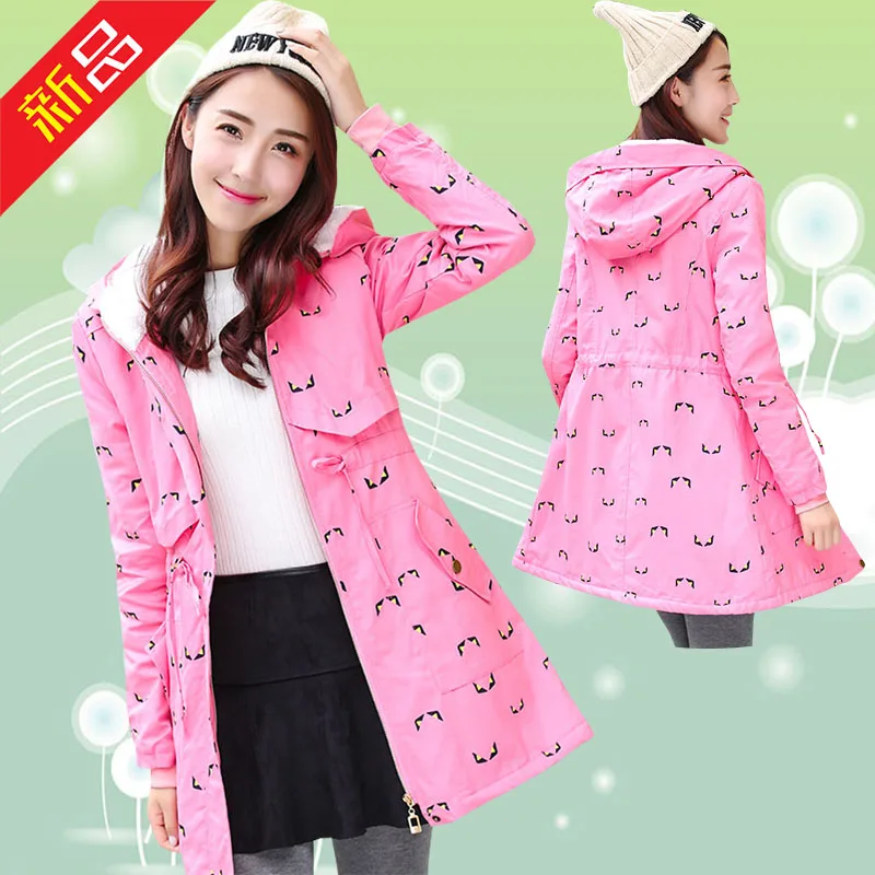 

Новая ветровка для студенток на зиму, длинная куртка для девочек с бархатным утеплителем и принтом, куртка из хлопка (4 цвета на выбор)