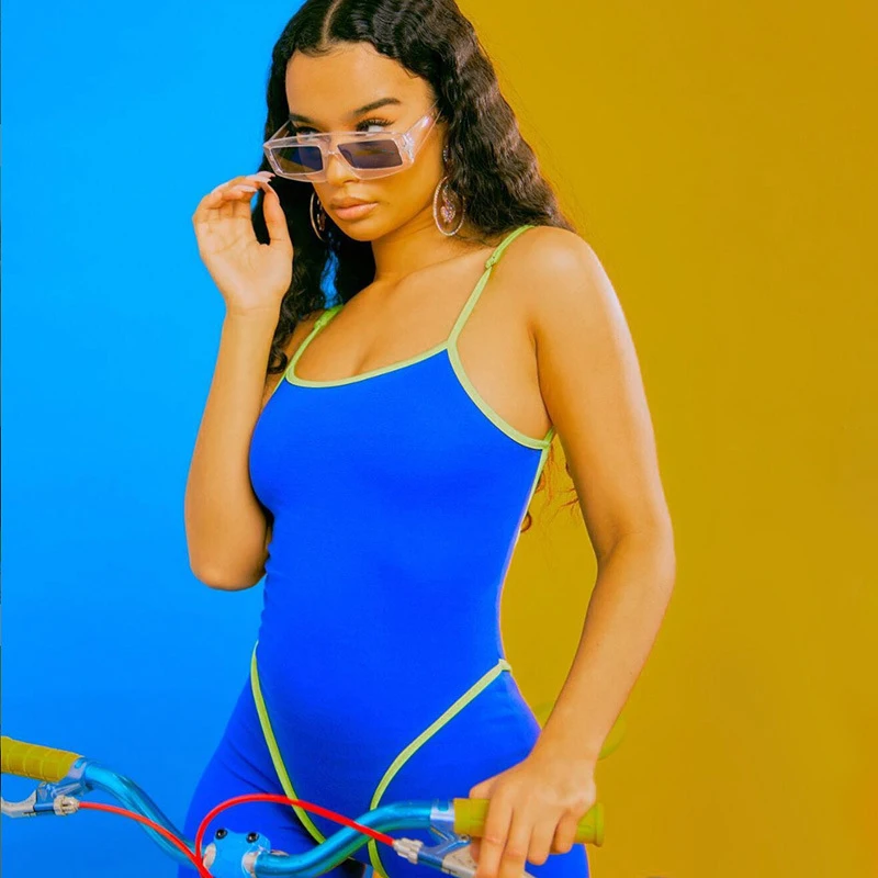 Женский комбинезон без рукавов с открытой спиной в полоску стиле пэчворк пуш ап