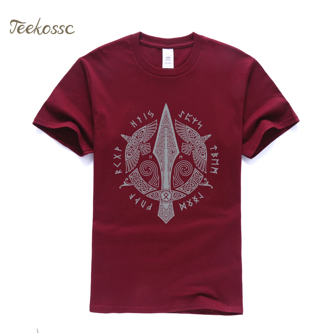 wine red Odin Vikings Футболка мужская скандинавские руны валхалла Футболка Мужская s летние топы Футболка крутая уличная футболка для фанатов ТВ шоу - Цвет: wine red