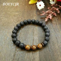 boeycjr hot sell lava stone beads wood beads bangles bracelets fashion jewelry natural stone bracelet for men or women