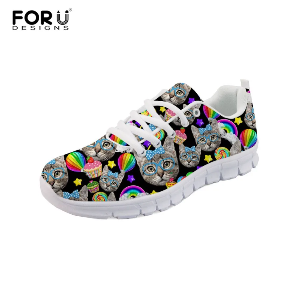 Женские кроссовки без шнуровки FORUDESIGNS с изображением кошки дышащие