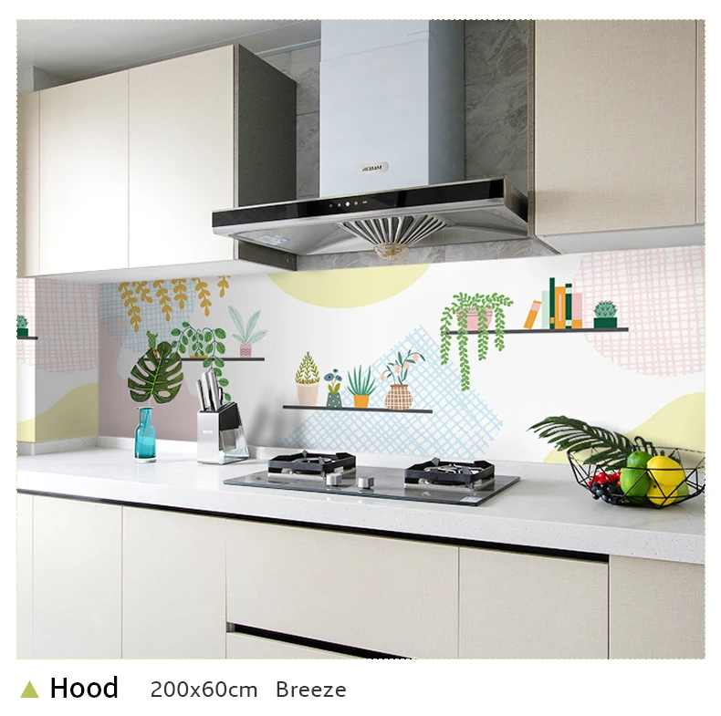 60*200cm Kitchen oil-proof wall stickers cooker high temperature waterproof tile cabinet range hood refurbished wallpaper