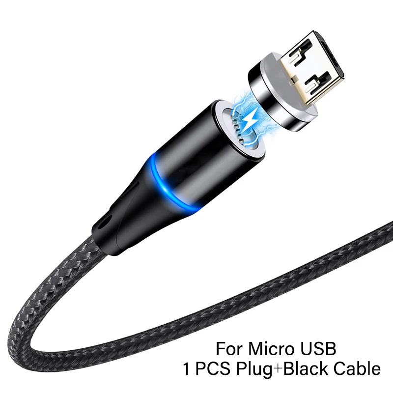 For Micro USB Black 3A Быстрая зарядка магнитное зарядное устройство Micro usb type C кабель для iPhone 6 7 8 Plus X huawei Xiaomi Android мобильный телефон USBC 1 м шнур - Цвет: For Micro USB Black