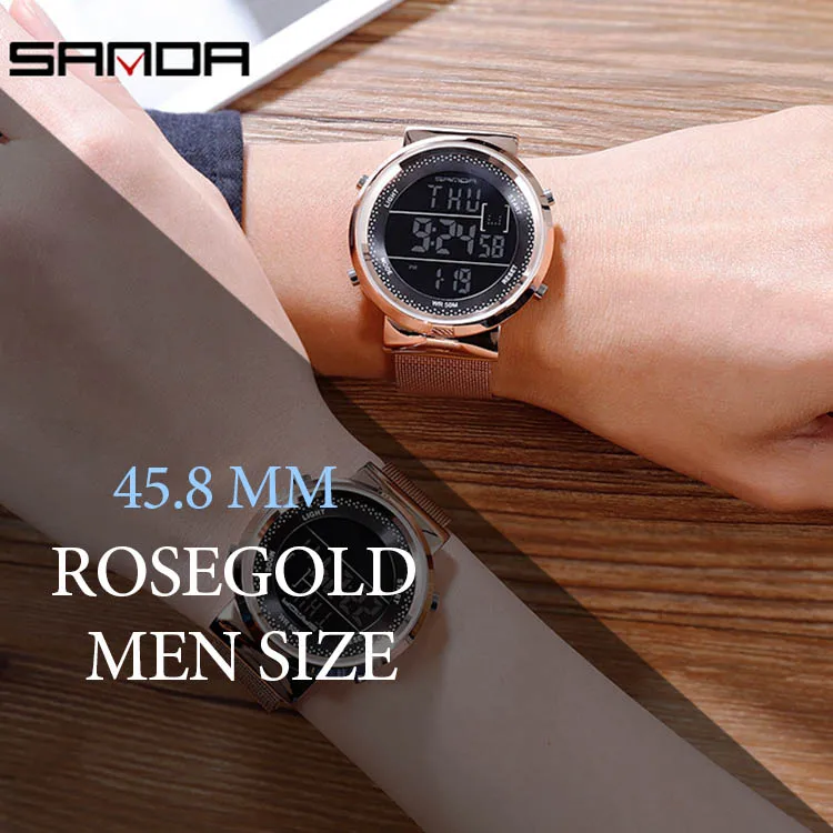 Rose Gold Men Size Relogio Feiminio, цифровые часы, женские, Роскошные, розовое золото, женские, мужские, спортивные часы, светодиодный, электронные, наручные часы, водонепроницаемые, reloj mujer - Цвет: Rose Gold Men Size