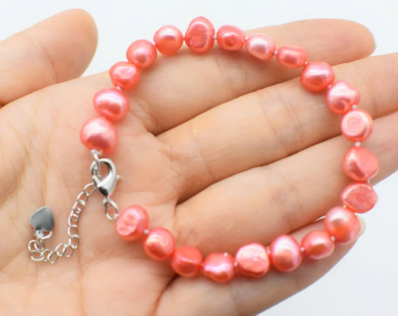 

freshwater pearl bracelet baroque pink red 8-9mm 7.5inch wholesale beads FPPJ FPPJ nature