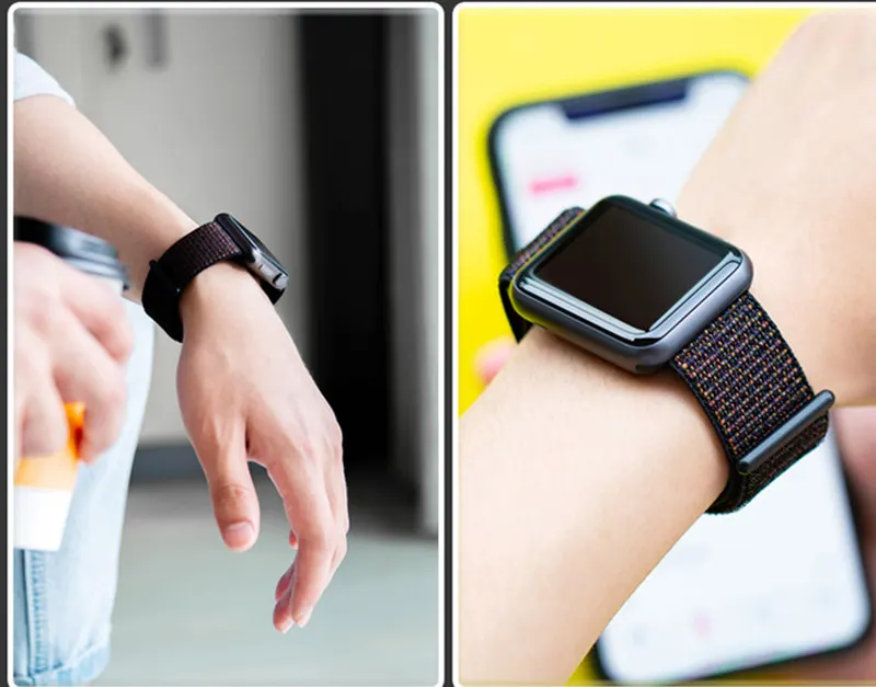 Нейлоновый спортивный бесшовный ремешок Ремешки для наручных часов Apple Watch 5 Группа 44 мм, 42 мм, 40 мм 38 м Ремешок для наручных часов Iwatch серии 5/4/3/2/1 ремешок для часов