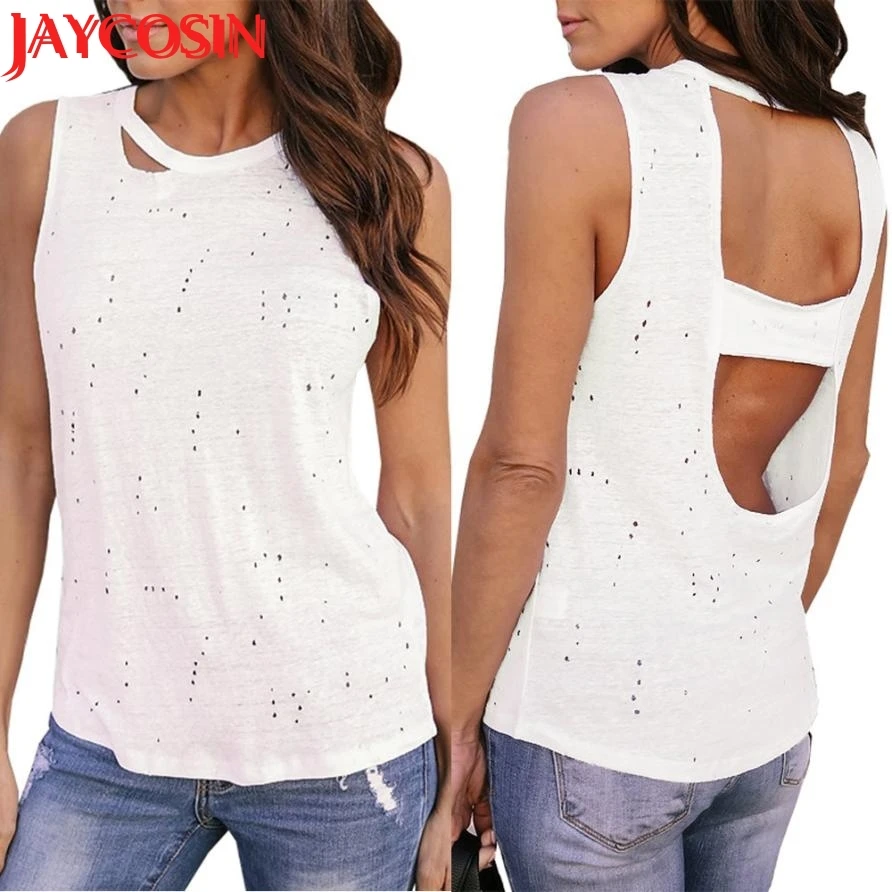 Футболка 2018 Лето Для женщин топ без рукавов отверстие сексуальные Майка пляжные