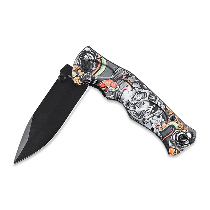 2019 New Pocket Knife Folding Blade Aluminum Handle Black Titanium Spring Slip Skull Printed Design Camping Knives | Инструменты