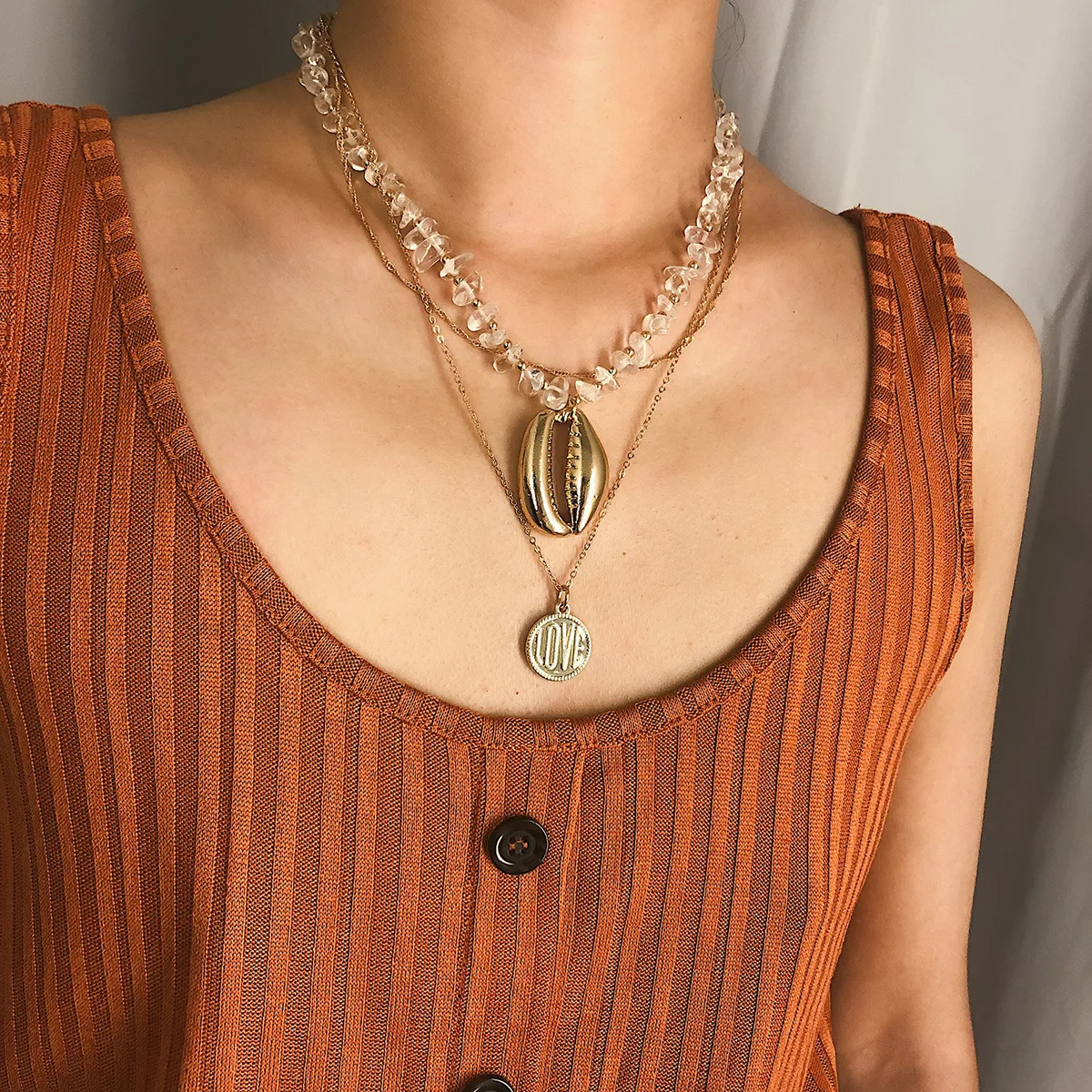 Цепочка с подвеской из натурального прозрачного камня до ключицы ожерелье в виде