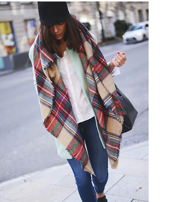 

Za Winter Scarf 2018 Tartan Cashmere Scarf Women Plaid Blanket Scarf New Designer Acrylic Basic Shawls Women's Scarves and Wraps