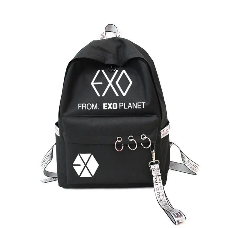 WISHOT EXO рюкзак KPOP прекрасная дорожная сумка для подростков девочек шелковая лента круглое кольцо школьный розовый - Цвет: black2