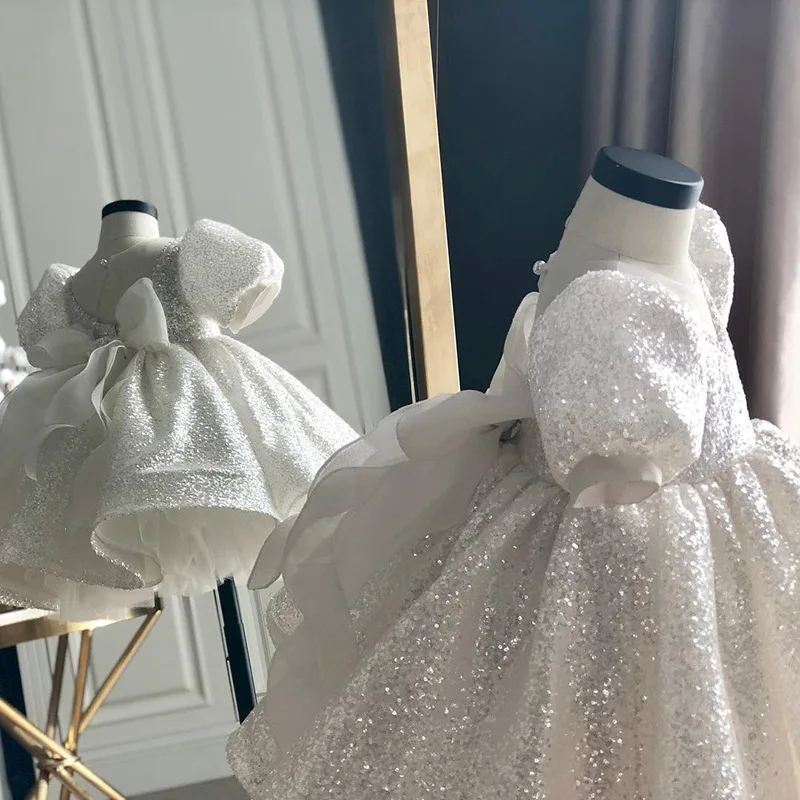 white Girl Dress Baptismal dress for infant Gorgeous elegant Flower Girls Dresses Big bow tutu princess Wedding Baby | Детская одежда и