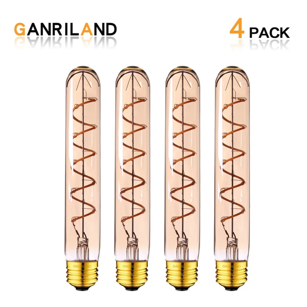 

Ganriland Tubular Led Lamp T30 185mm 3W Led Filament Spiral Gold Edison E26 E27 led Bulb 2200K Dimmable Decorative Flexible Lamp