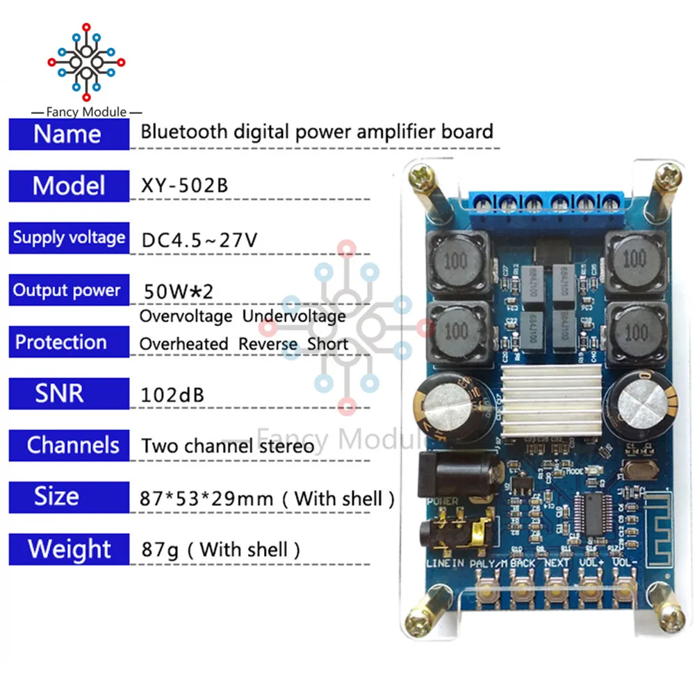 DC 4,7-27 в Bluetooth цифровой усилитель доска двухканальный 50 Вт* 2 Bluetooth цифровой аудио усилитель модуль с Чехол