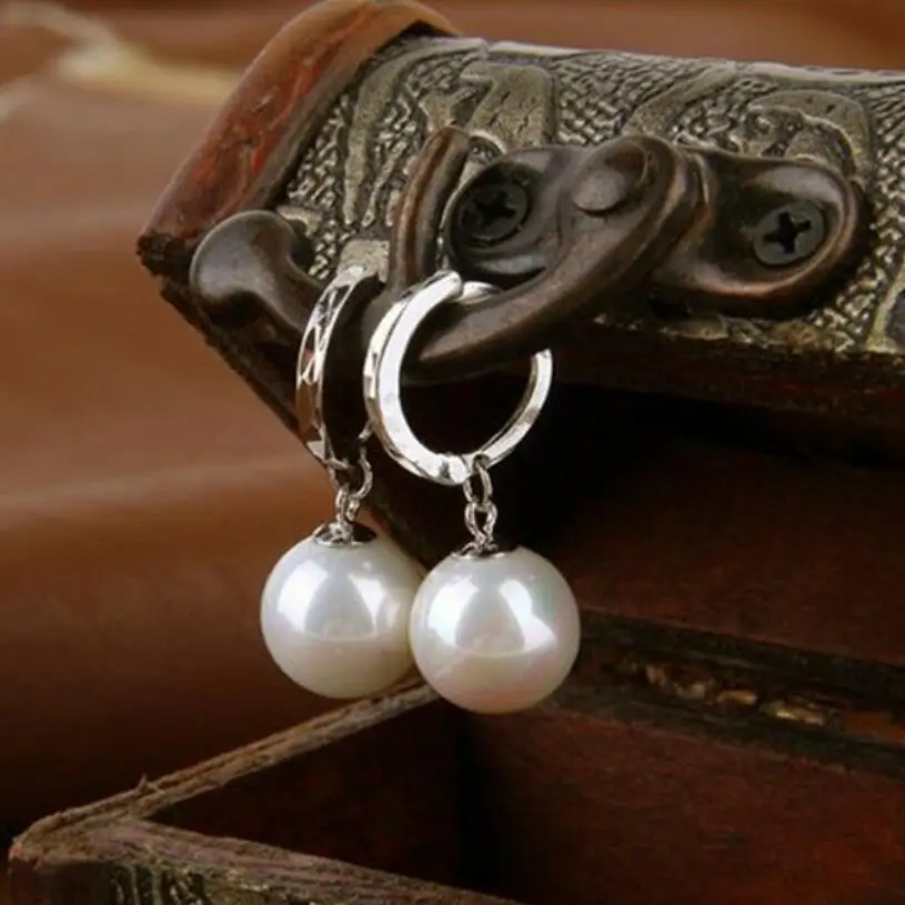 New Hot Simple 8 10 12mm Pearl Drop Earrings For Women 925 Sterling Silver Jewelry Pendientes Statement Dangle Earrings SAE17