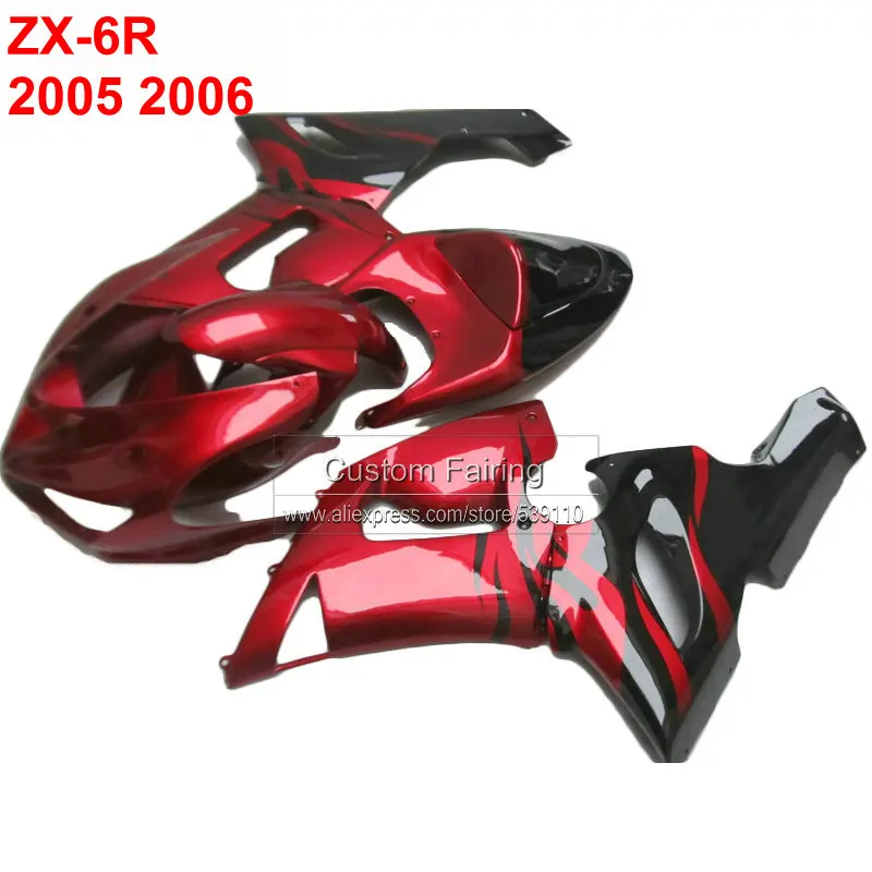 Красные мотоциклетные Обтекатели для Kawasaki zx6r zx 6r Ninja 05 06 2005 2006 бордовый черный