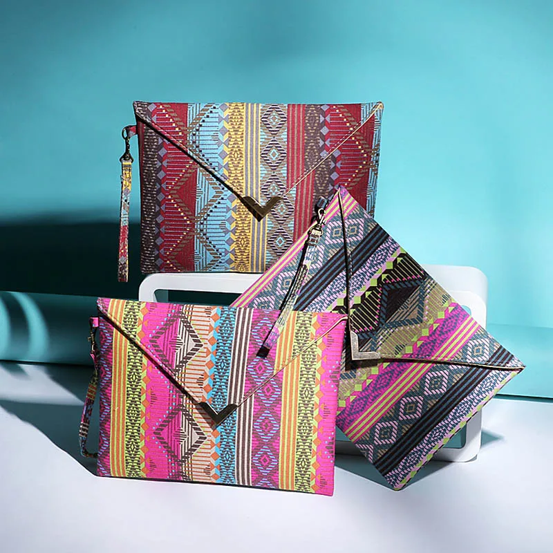 Новый национальный геометрический Холст Сумки Конверты клатч маленький