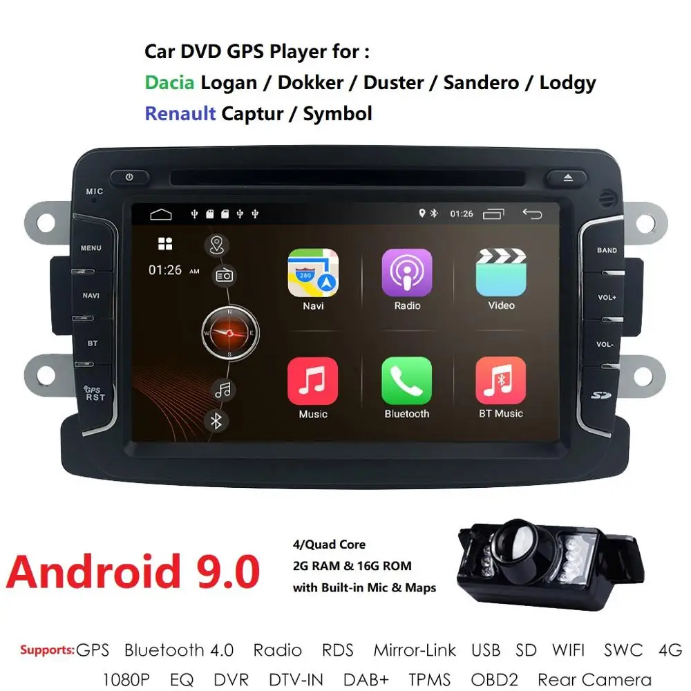 Android9.0 7 дюймовый dvd плеер для Dacia/Sandero/Duster/Renault/Captur/Lada/Xray 2 Logan 4GWIFI GPS навигация Радио