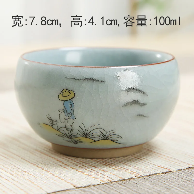 Dark Khaki Ceramics your kiln ice crack ceramic tea cup master cup painted landscape painting tea cup - Color: Dark Khaki