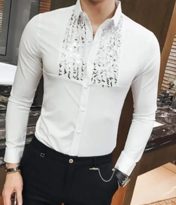 white Барокко Рубашки для мальчиков мужские Camicia Barocco мужские клуб наряды Корейская одежда мужские Рубашки для мальчиков черный Camisa социальный Slim Fit белое платье Рубашки для мальчиков - Цвет: white