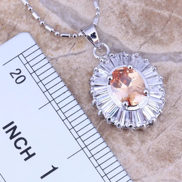 Набор украшений цвета шампанского Morganite с белым фианитом посеребренные серьги