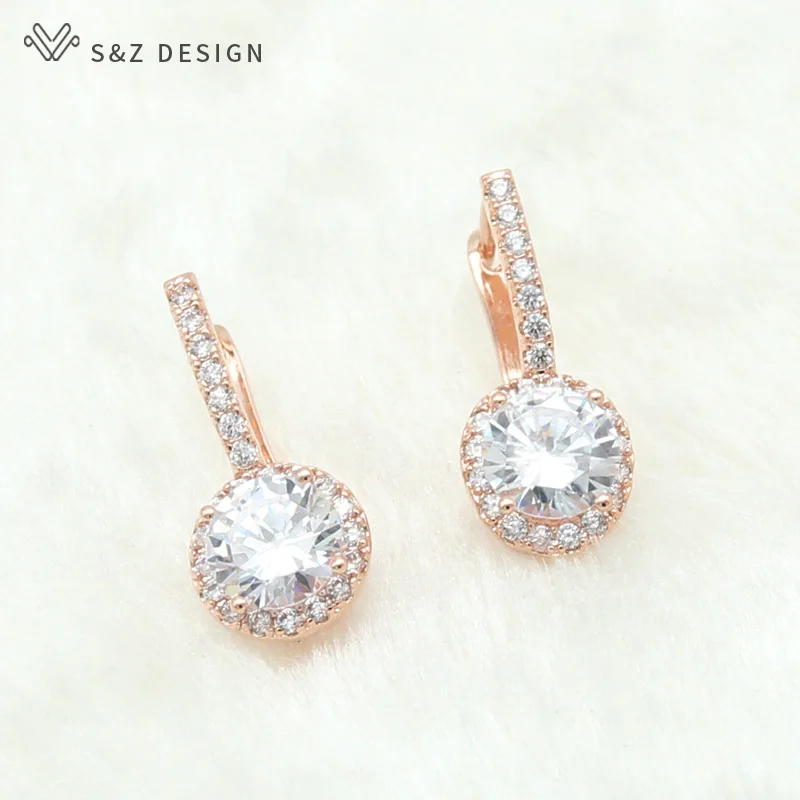 Серьги подвески S & Z из розового золота 585 пробы с круглым