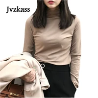 jvzkass 2019 new spring new high collar shirt womens slim long sleeved solid color t shirt wild heap collar shirt z142