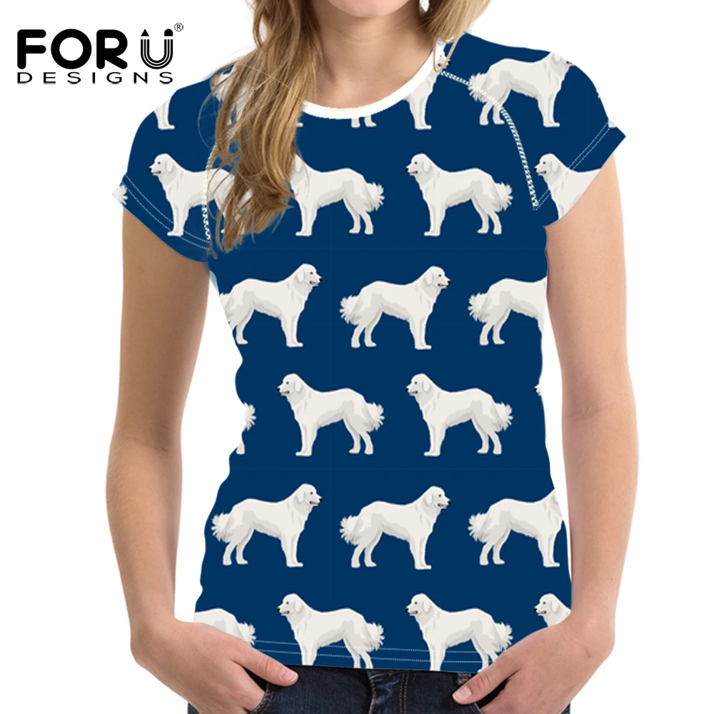 

FORUDESIGNS T Shirt Women Funny Great Pyrenees Print T-shirt Ladies Fashion Summer Tops for Teen Girls Cartoon Puppy Floral Tees
