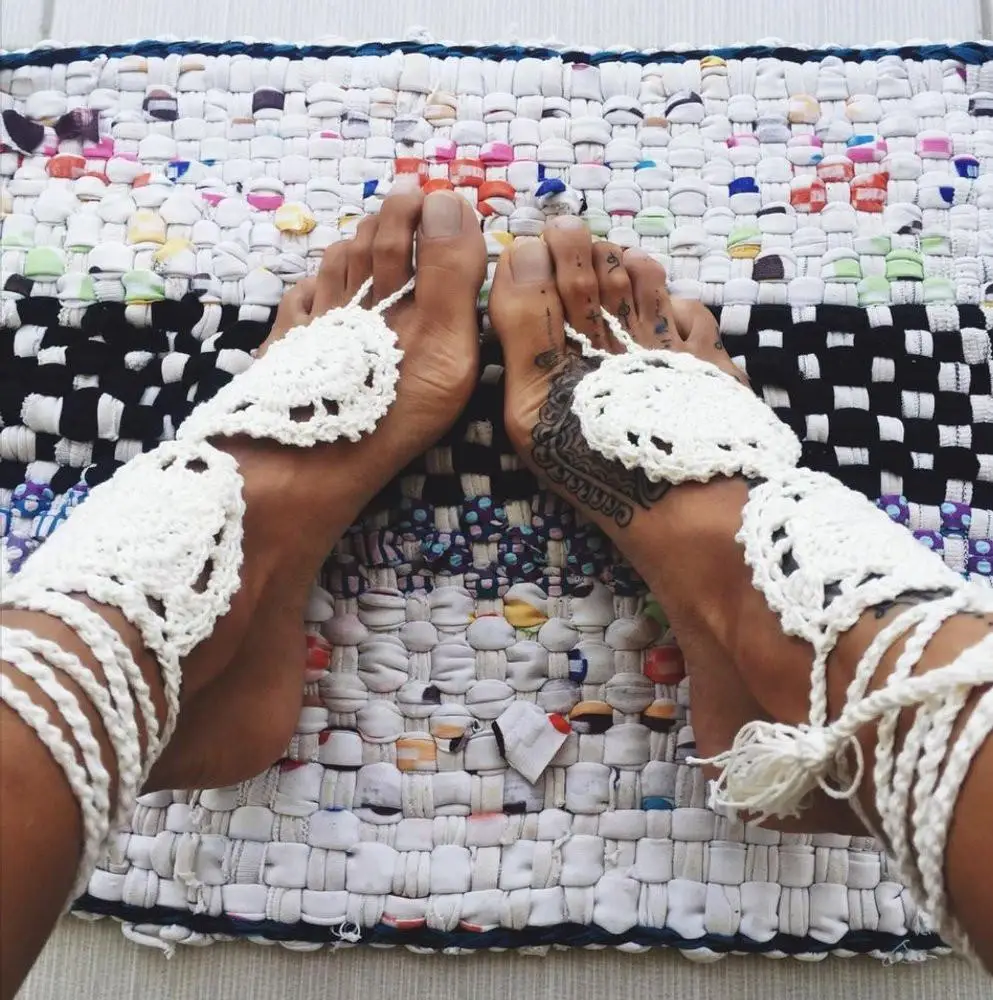 2pcs Anklet Crochet Barefoot Sandals Women Handmade Wedding Knitted Rope Yoga Dancing Wear Foot Ankle Chain | Спорт и развлечения