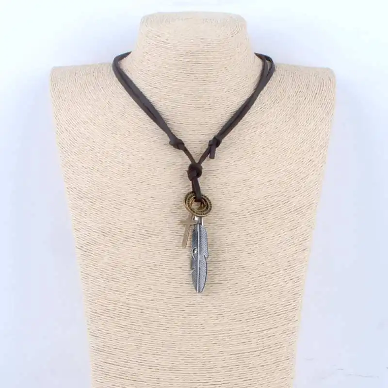 Ожерелья и подвески мужские из натуральной кожи с перьями|long chain necklace|chain necklacedesigner