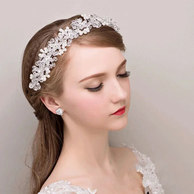 

Bride Hair Bands Crystal Flower Hair Ribbon Wedding Hair Accessories Headband Pearl Hair Band Bridal Headpiece Jewelry