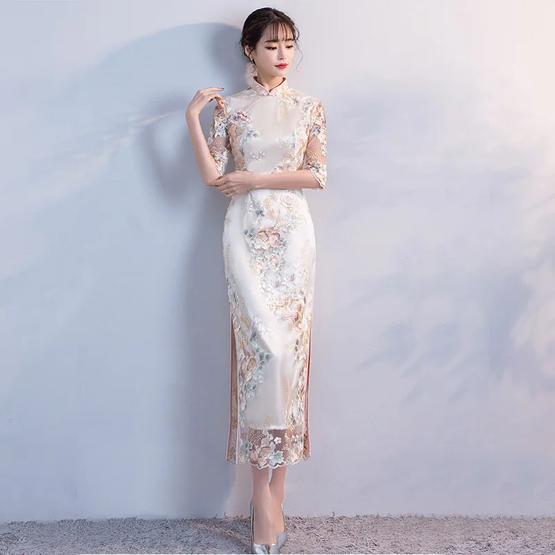 Wedding Party Cheongsam Oriental Evening Dress Chinese Traditional Women Elegant Qipao Sexy Long Robe Retro Vestido S M L XL XXL |