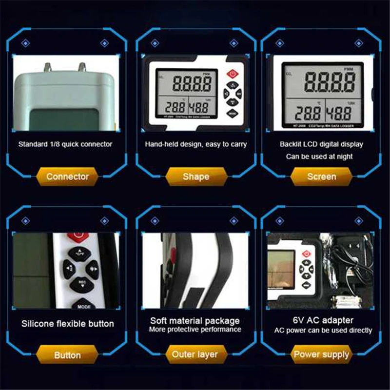 XINSITE HT-2000 цифровой углекислотный монитор CO2 анализатор обнаружения термо-гигрометр инструмент обнаружения парникового газа США штекер