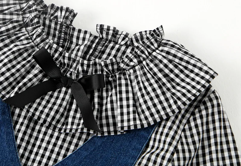 

Girl Plaid Long Sleeve Cowboy Dress Kid Princess Jeans Dresses For Little Girls party dress Denim Dresses Clothing Set 2018