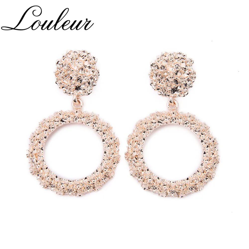 Louleur Heavy Metal Rose Gold Geometric Drop Earrings For Women ZA Big Triangle Circle Statement 2019 Summer | Украшения и
